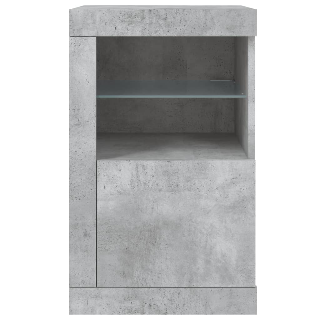 Side cabinets with LED lights 2 pieces concrete grey wood material