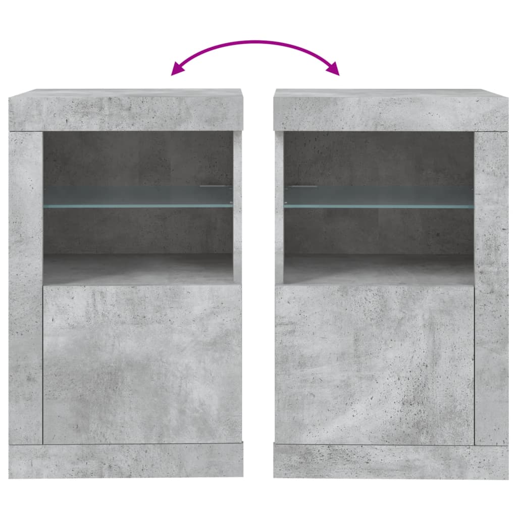 Side cabinets with LED lights 2 pieces concrete grey wood material