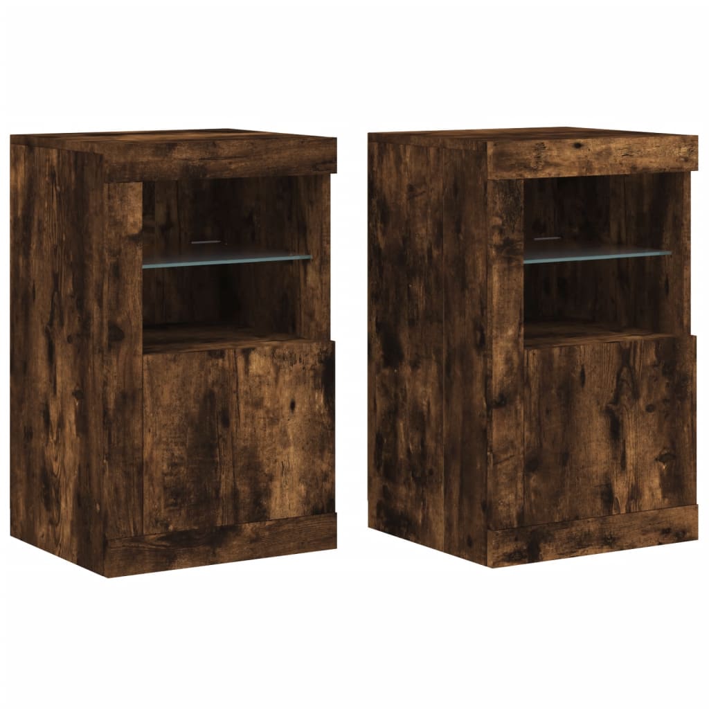 Side cabinets with LED lights 2 pcs. Smoked oak