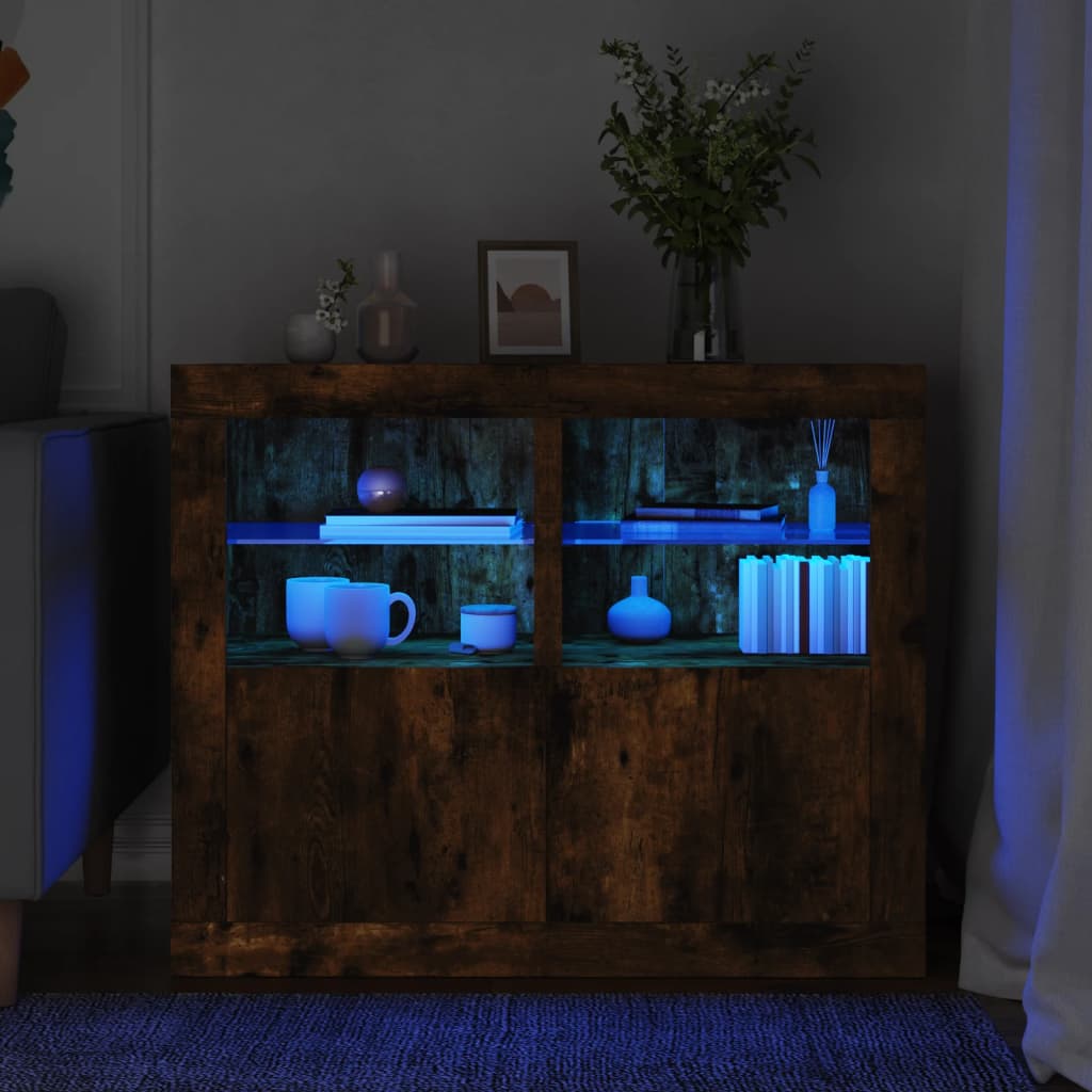 Side cabinets with LED lights 2 pcs. Smoked oak