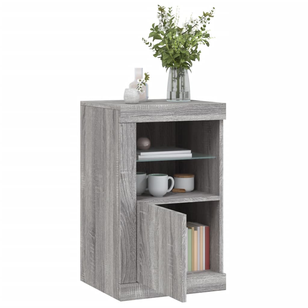 Side Cabinet with LED Lights Gray Sonoma Wood Material