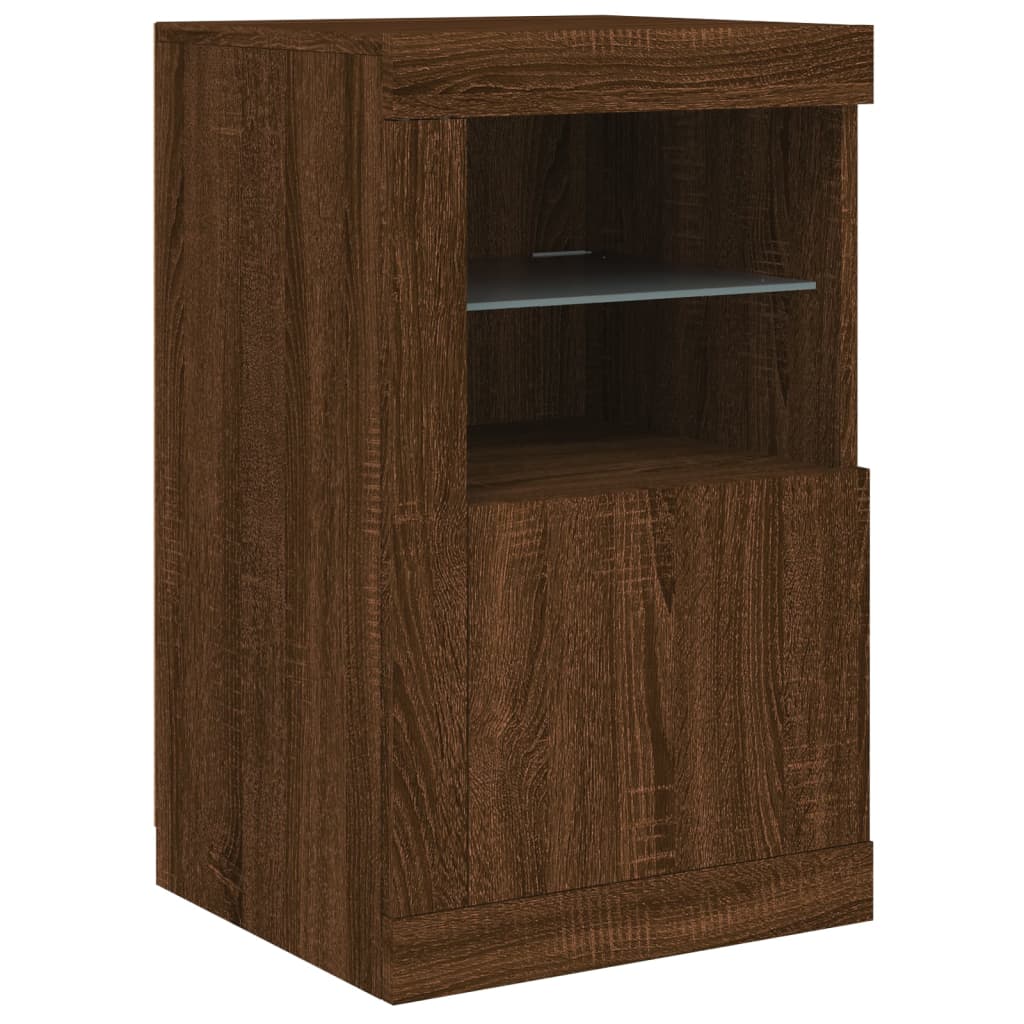 Side Cabinet with LED Lights Brown Oak Wood Material