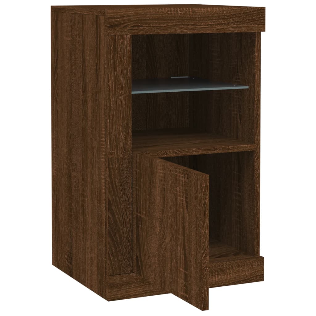 Side Cabinet with LED Lights Brown Oak Wood Material