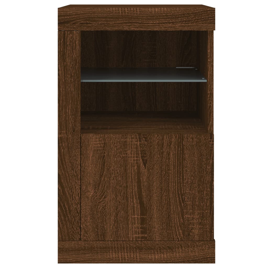 Side Cabinet with LED Lights Brown Oak Wood Material