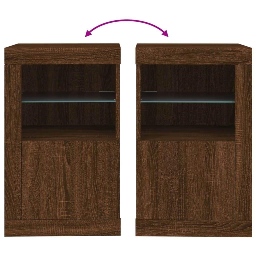 Side Cabinet with LED Lights Brown Oak Wood Material