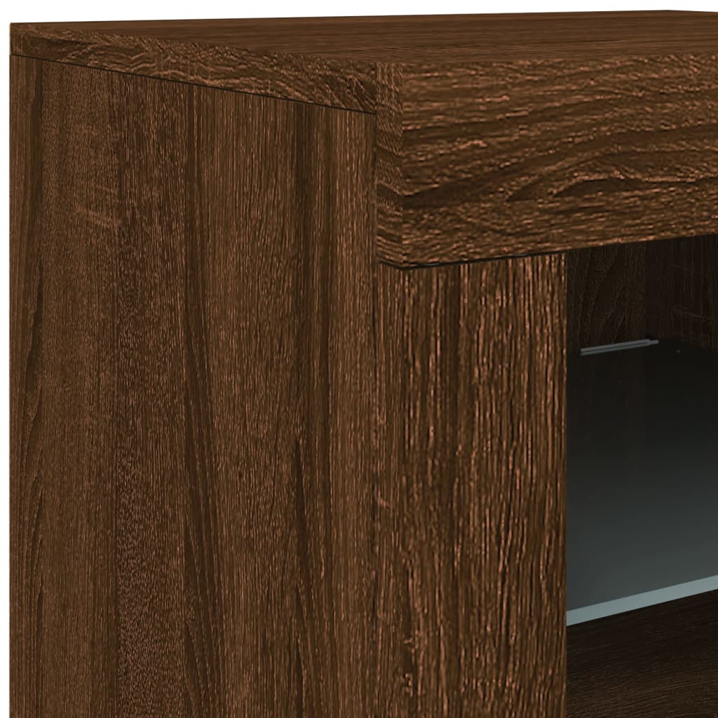 Side Cabinet with LED Lights Brown Oak Wood Material