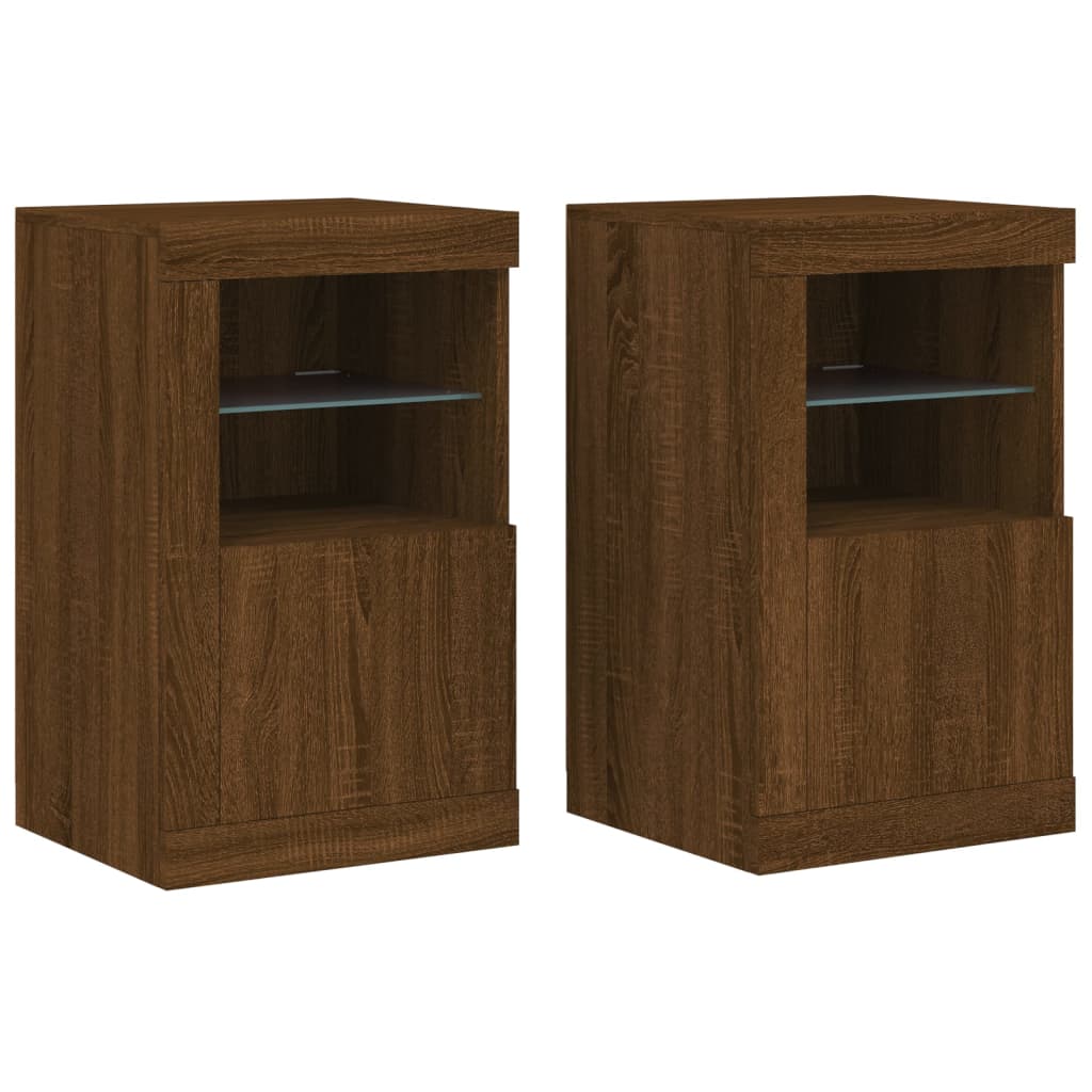 Side cabinets with LED lights 2 pcs. Brown oak look