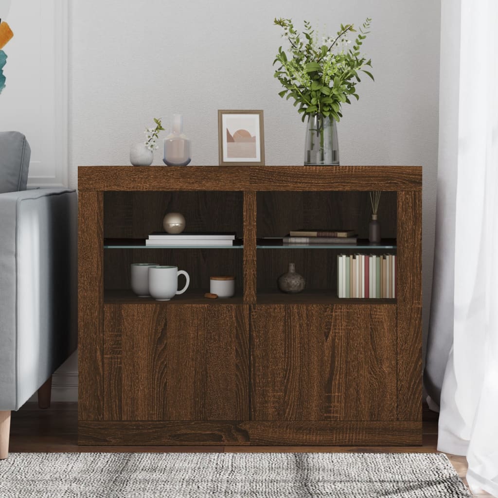 Side cabinets with LED lights 2 pcs. Brown oak look