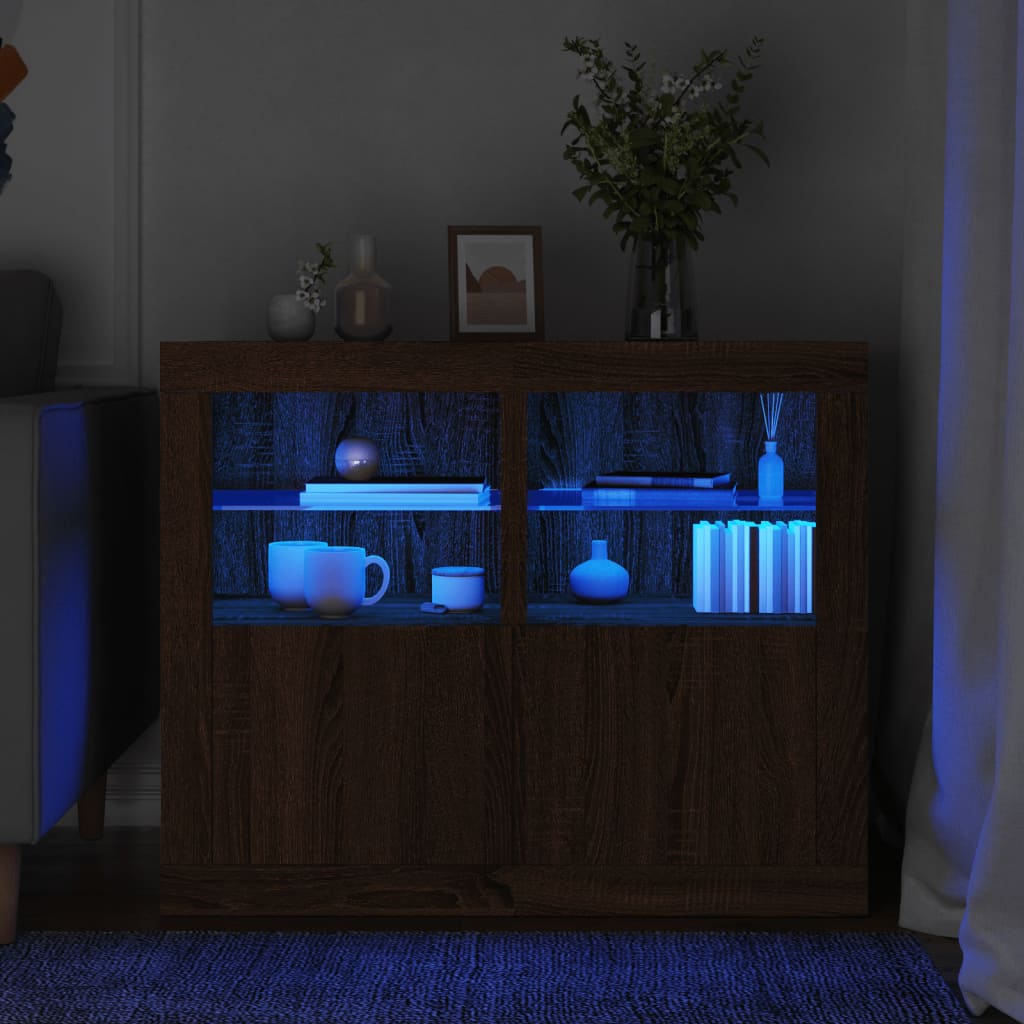 Side cabinets with LED lights 2 pcs. Brown oak look