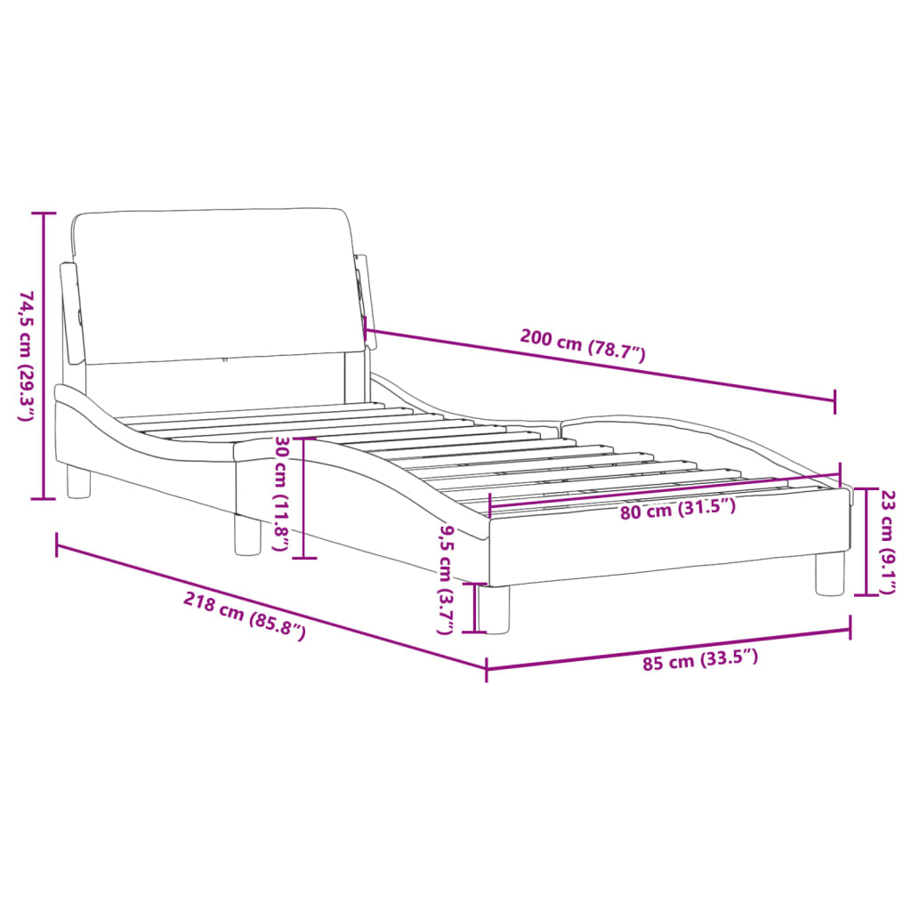 Bed frame with headboard black 80x200 cm artificial leather