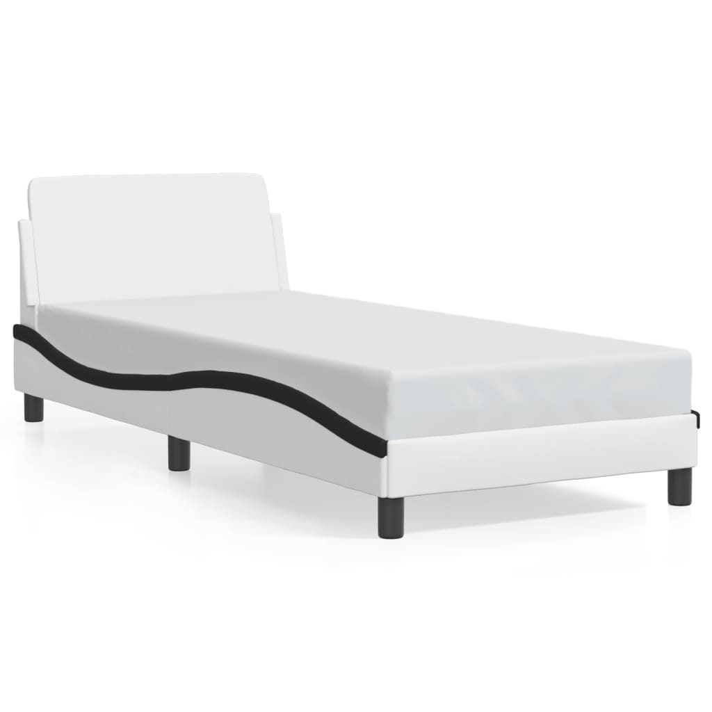 Bed frame with headboard white and black 80x200 cm artificial leather