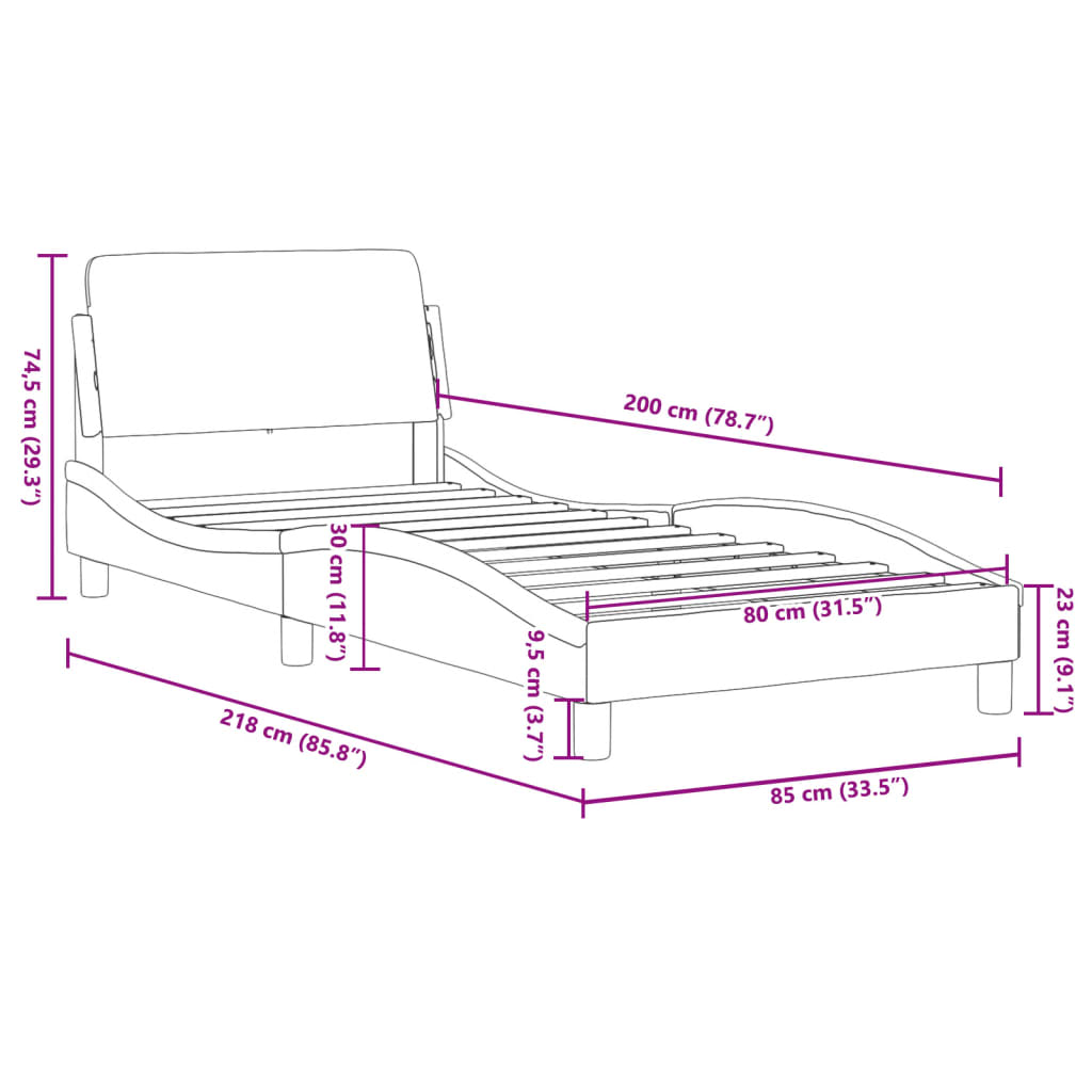 Bed frame with headboard white and black 80x200 cm artificial leather