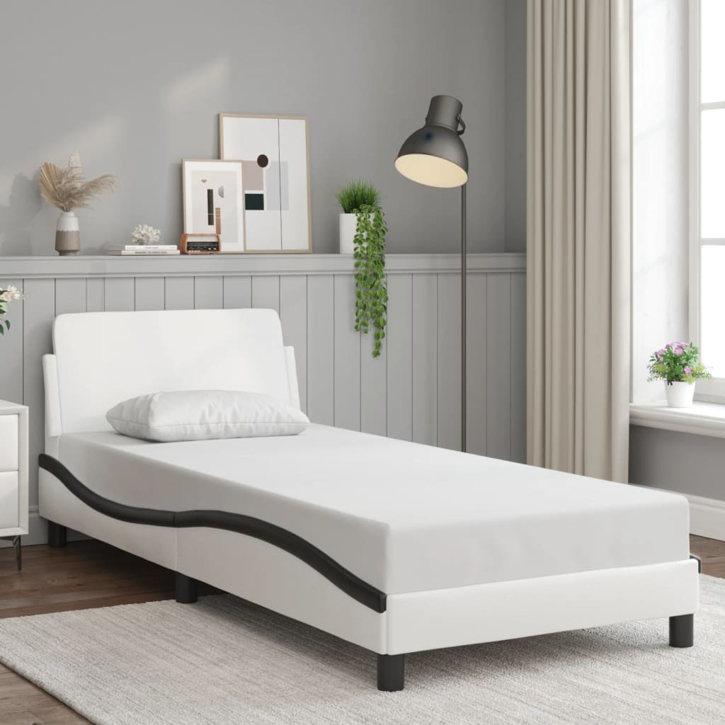 Bed frame with headboard white and black 80x200 cm artificial leather