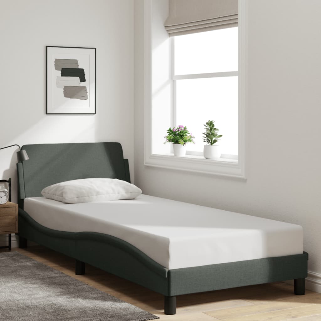 Bed frame without mattress dark grey 90x190 cm fabric