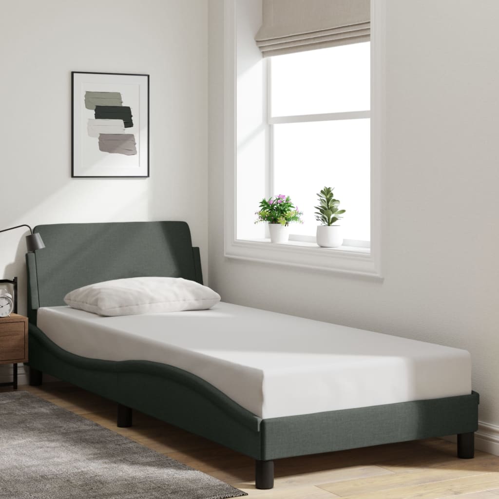 Bed frame without mattress dark grey 90x200 cm fabric