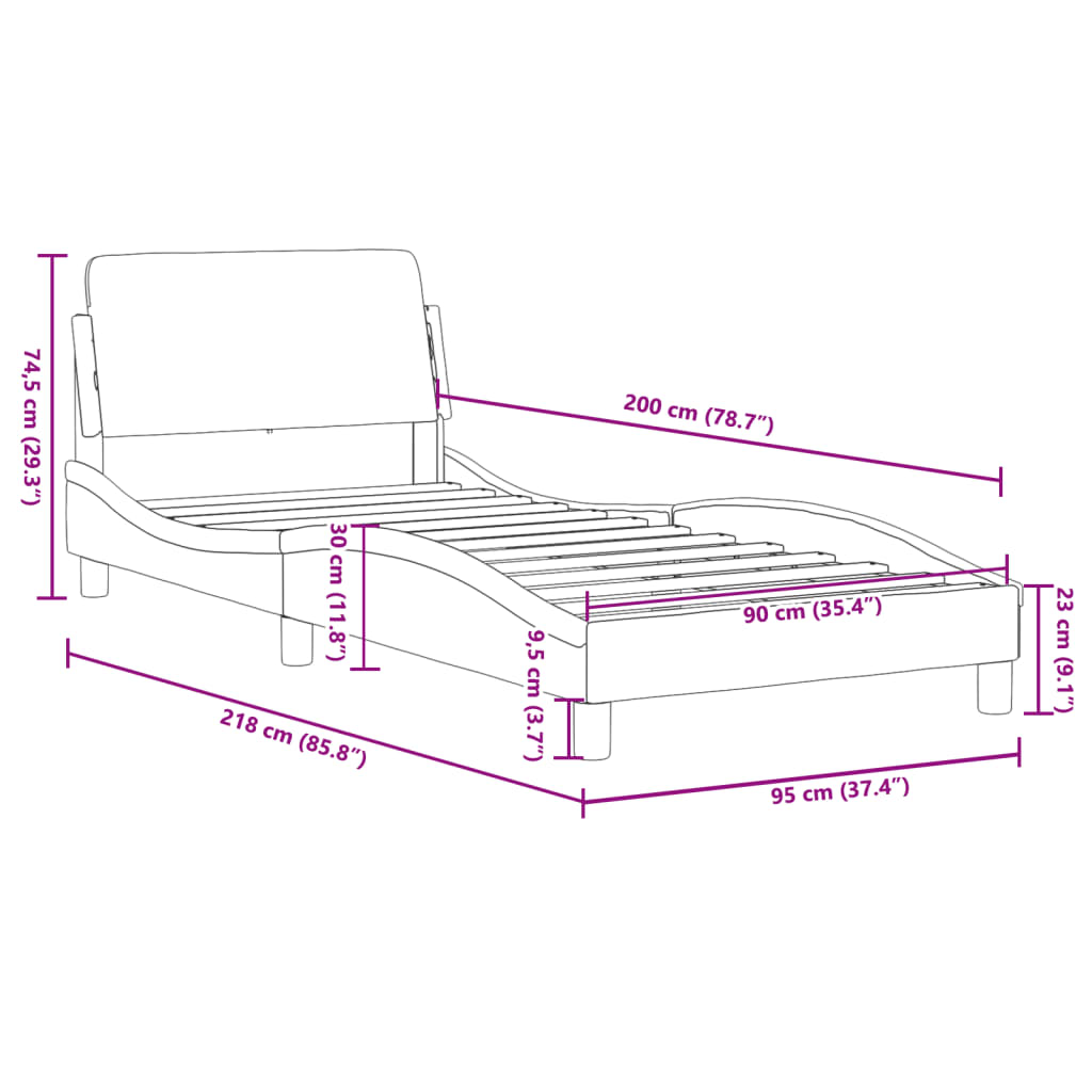 Bed frame with headboard without mattress Taupe 90x200 cm fabric