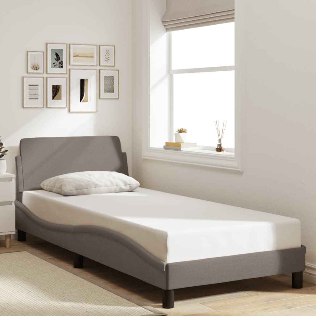 Bed frame with headboard without mattress Taupe 90x200 cm fabric