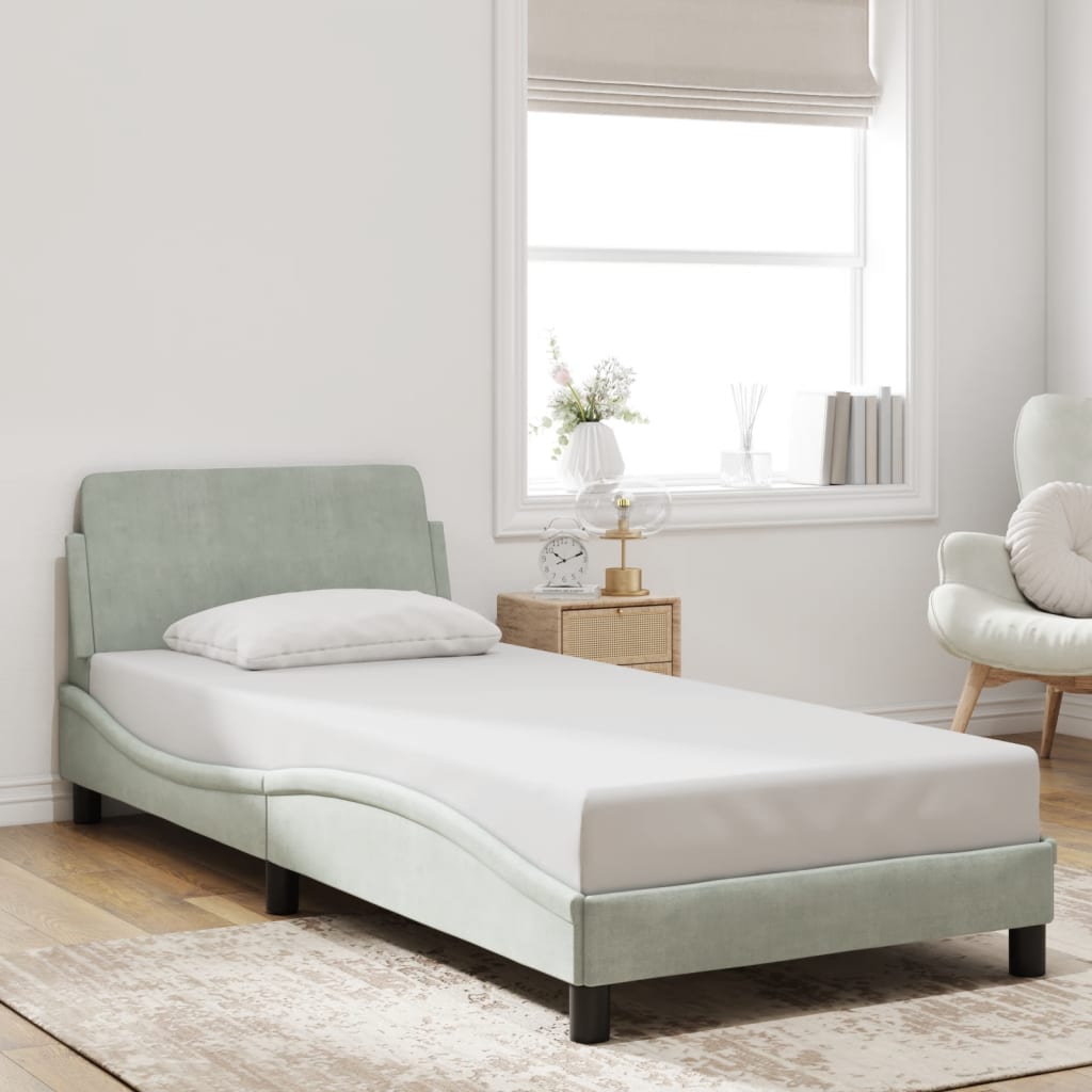 Bed frame without mattress light grey 90x200 cm velvet