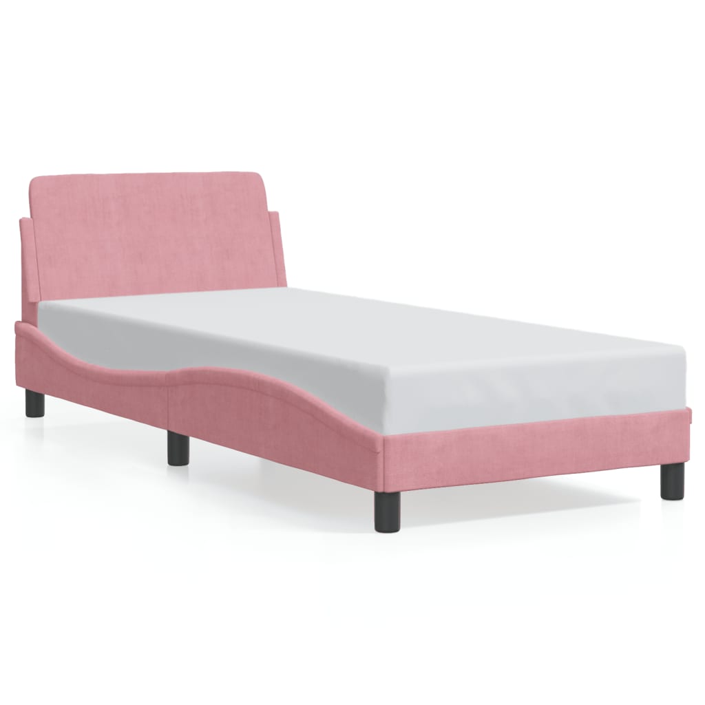 Bed frame with headboard without mattress pink 90x200 cm velvet