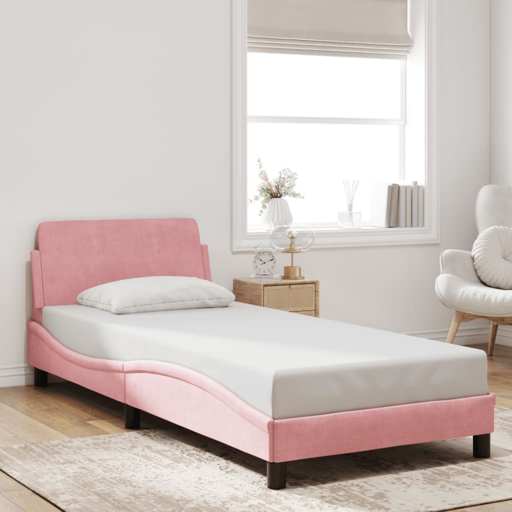 Bed frame with headboard without mattress pink 90x200 cm velvet