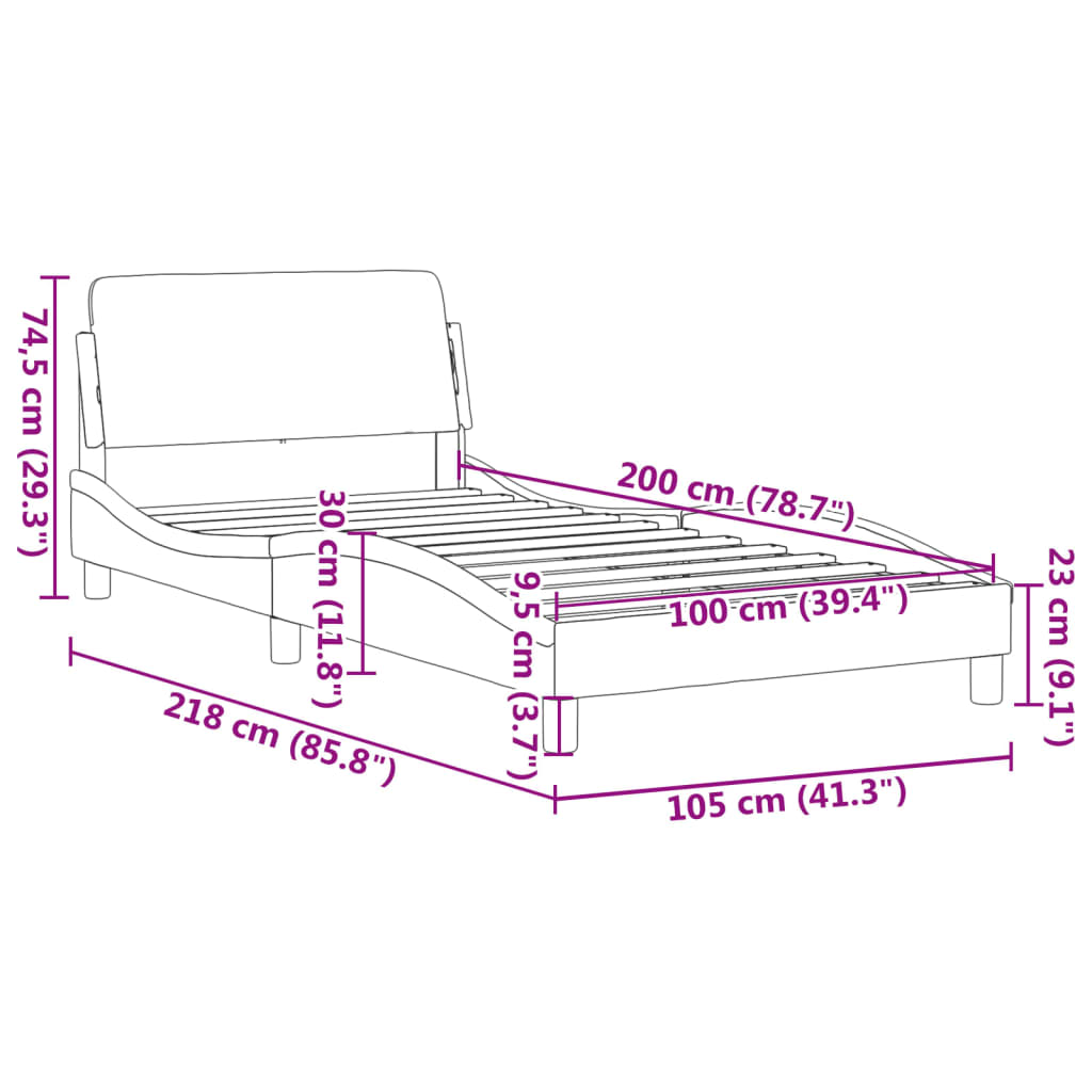 Bed frame without mattress light grey 100x200 cm fabric