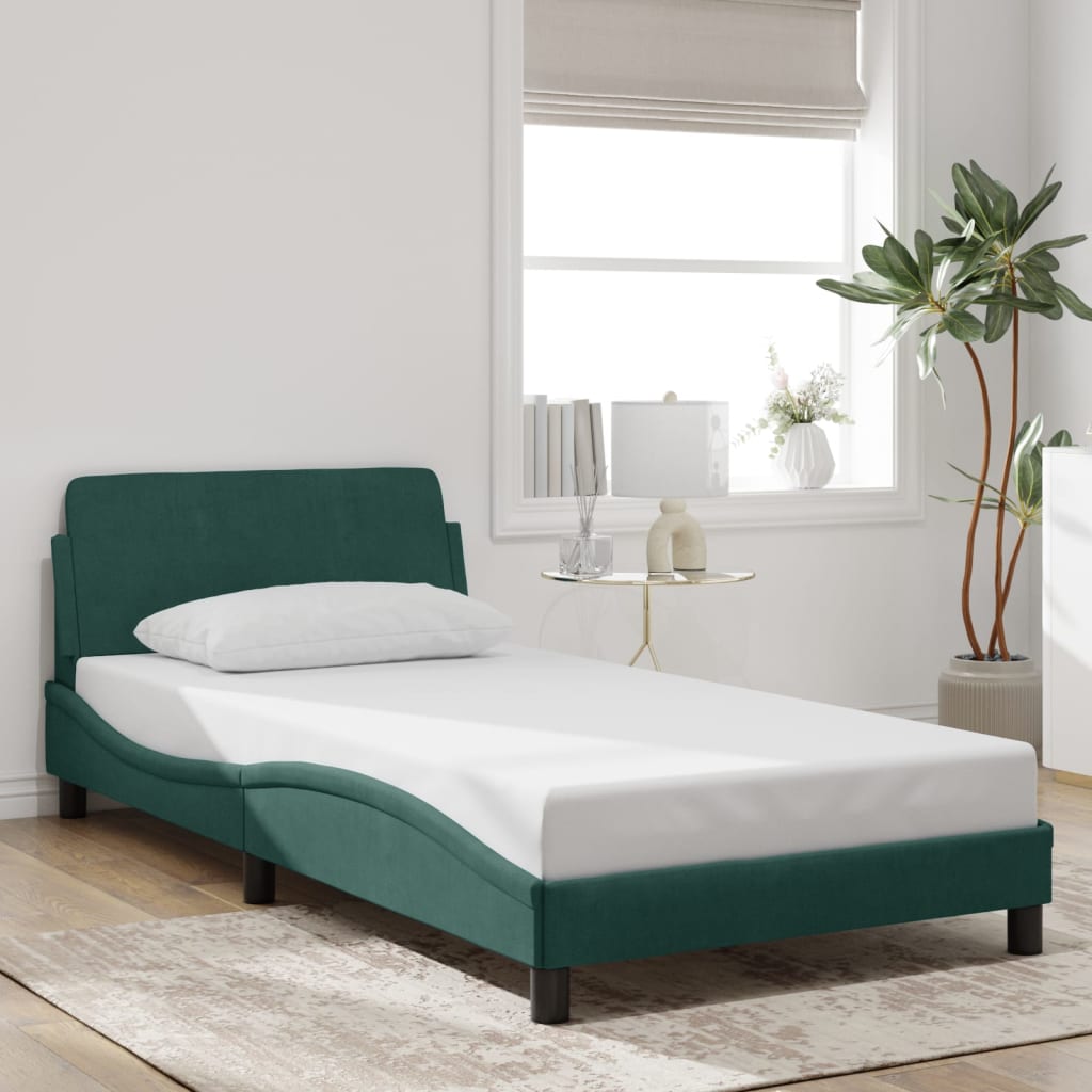 Bed frame without mattress dark green 100x200 cm velvet