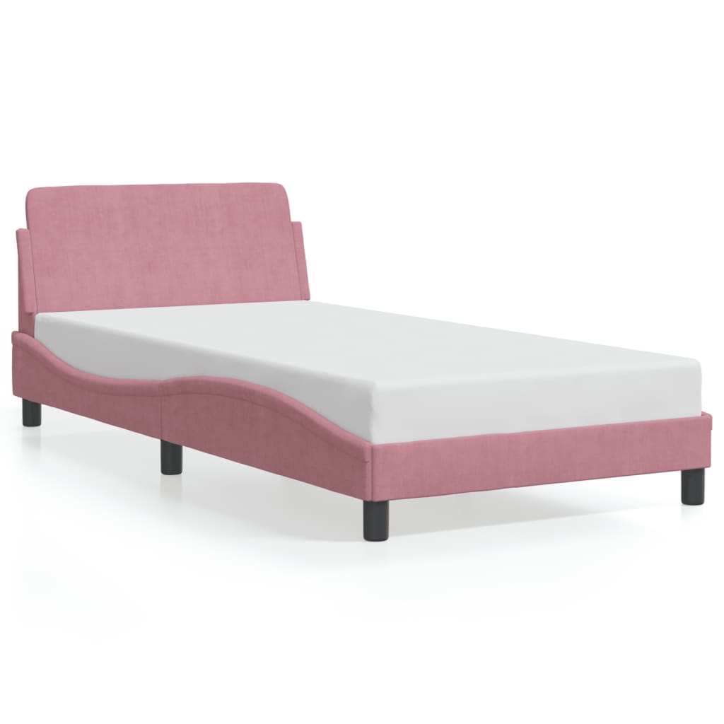 Bed frame with headboard without mattress pink 100x200 cm velvet