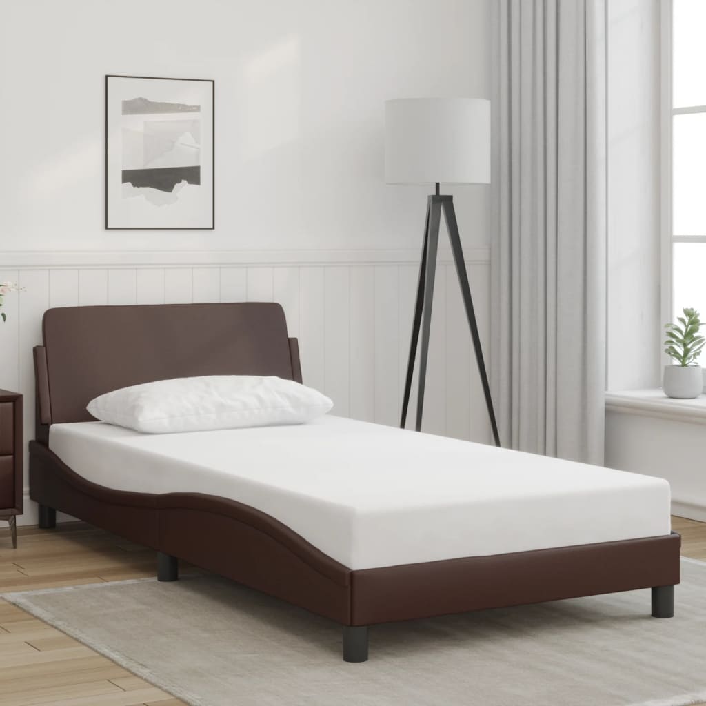 Bed frame with headboard brown 100x200 cm artificial leather