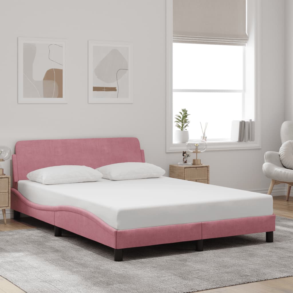 Bed frame with headboard without mattress pink 120x200 cm velvet