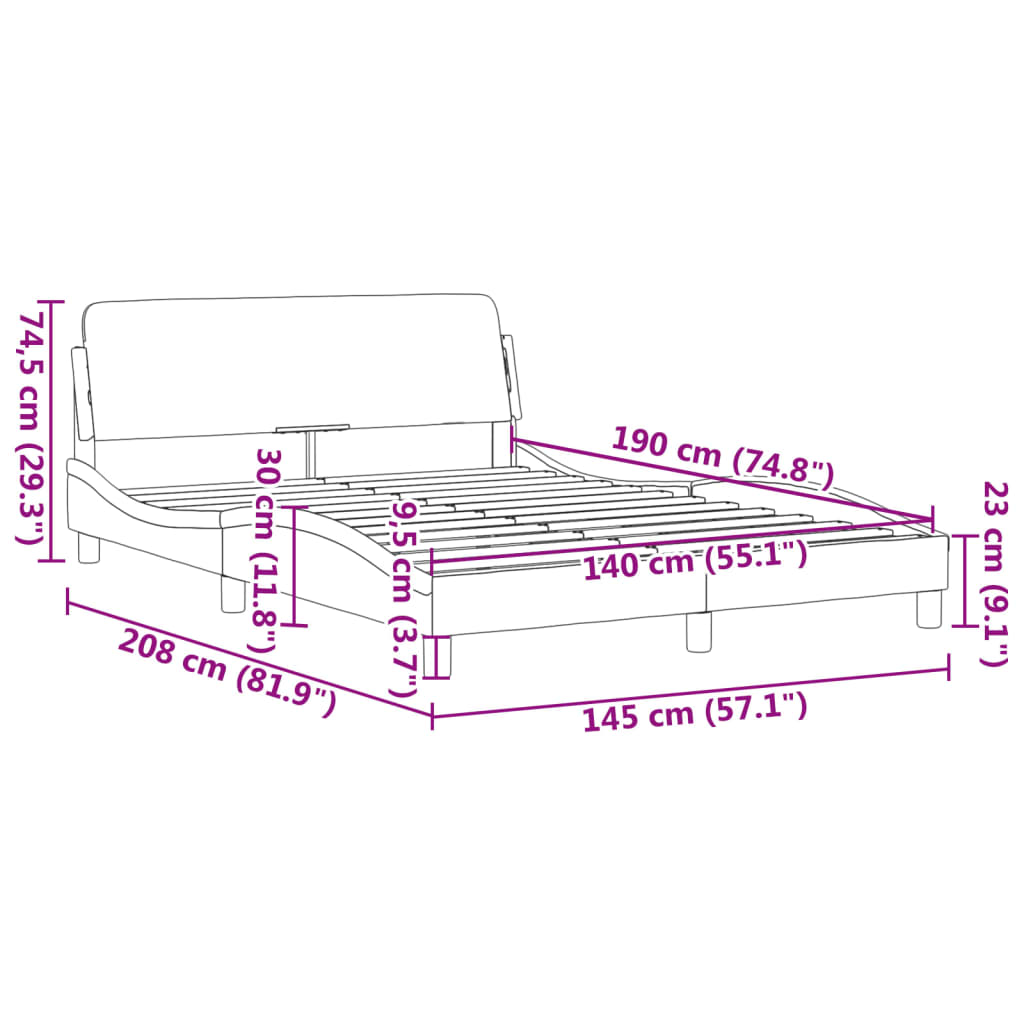 Bed frame without mattress Black 140x190 cm fabric