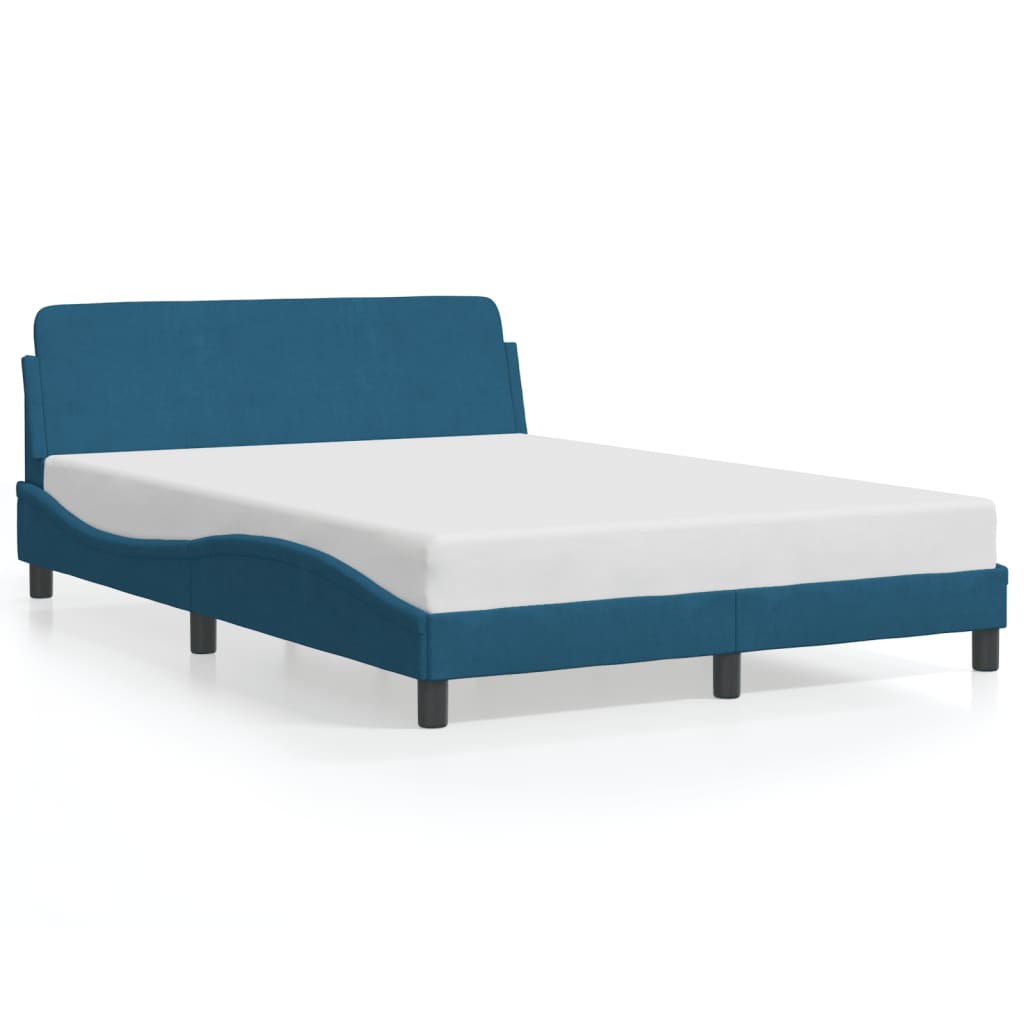 Bed frame with headboard blue 140x190 cm velvet