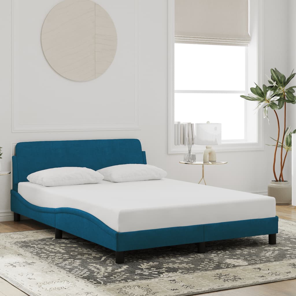 Bed frame with headboard blue 140x190 cm velvet