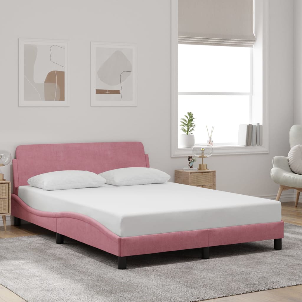 Bed frame with headboard without mattress pink 140x190 cm velvet