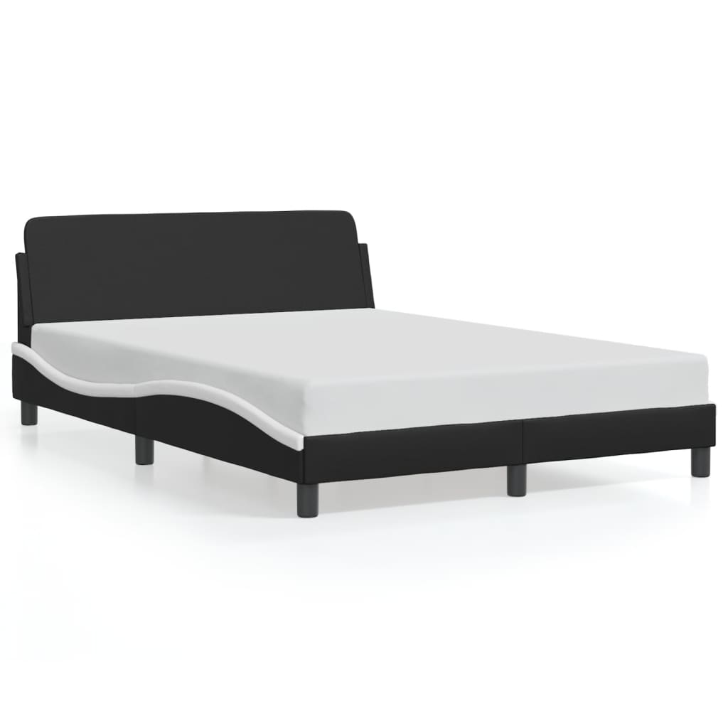 Bed frame with headboard black and white 140x190 cm artificial leather