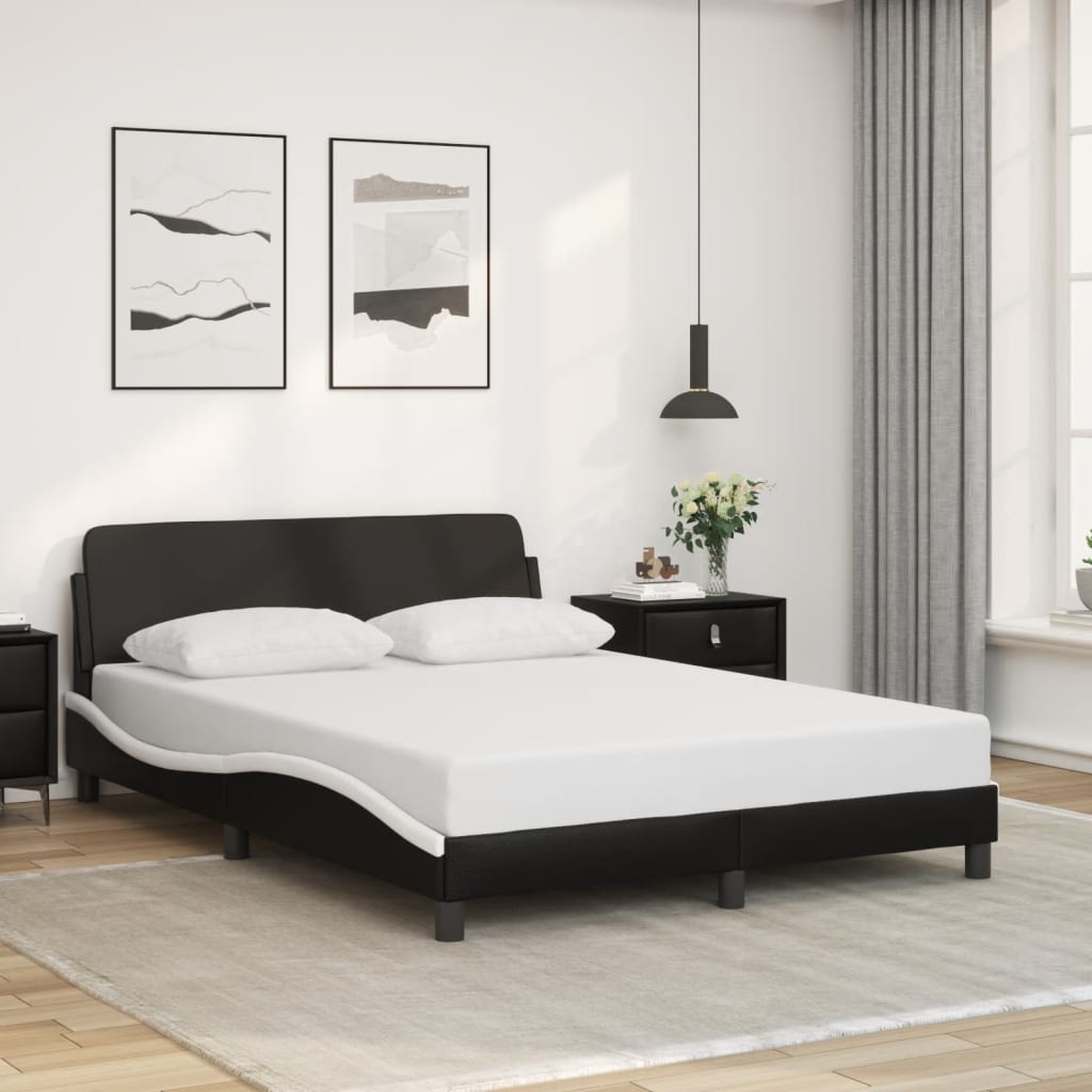 Bed frame with headboard black and white 140x190 cm artificial leather