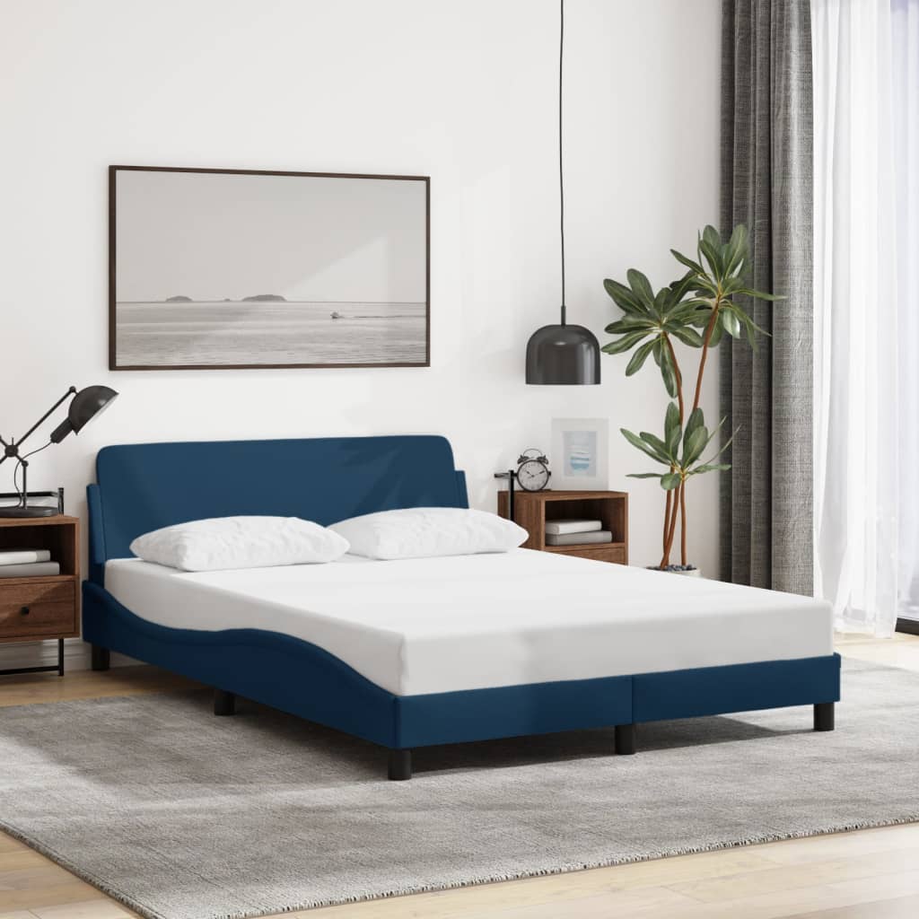 Bed frame with headboard without mattress Blue 140x200 cm fabric