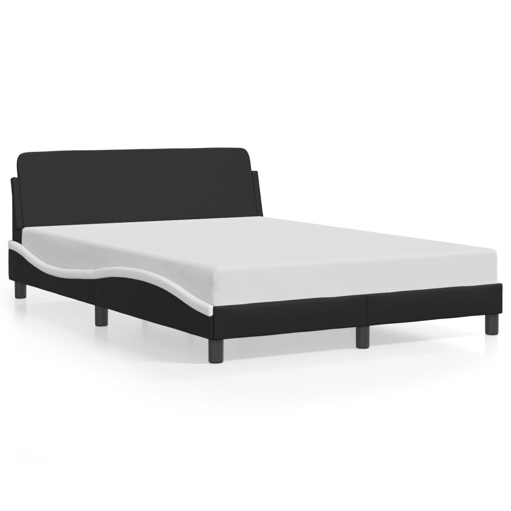 Bed frame with headboard black and white 140x200 cm artificial leather