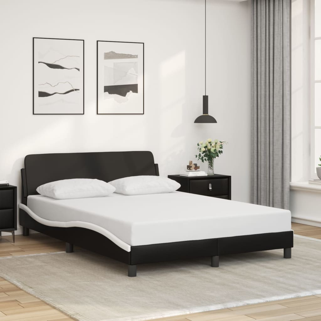 Bed frame with headboard black and white 140x200 cm artificial leather