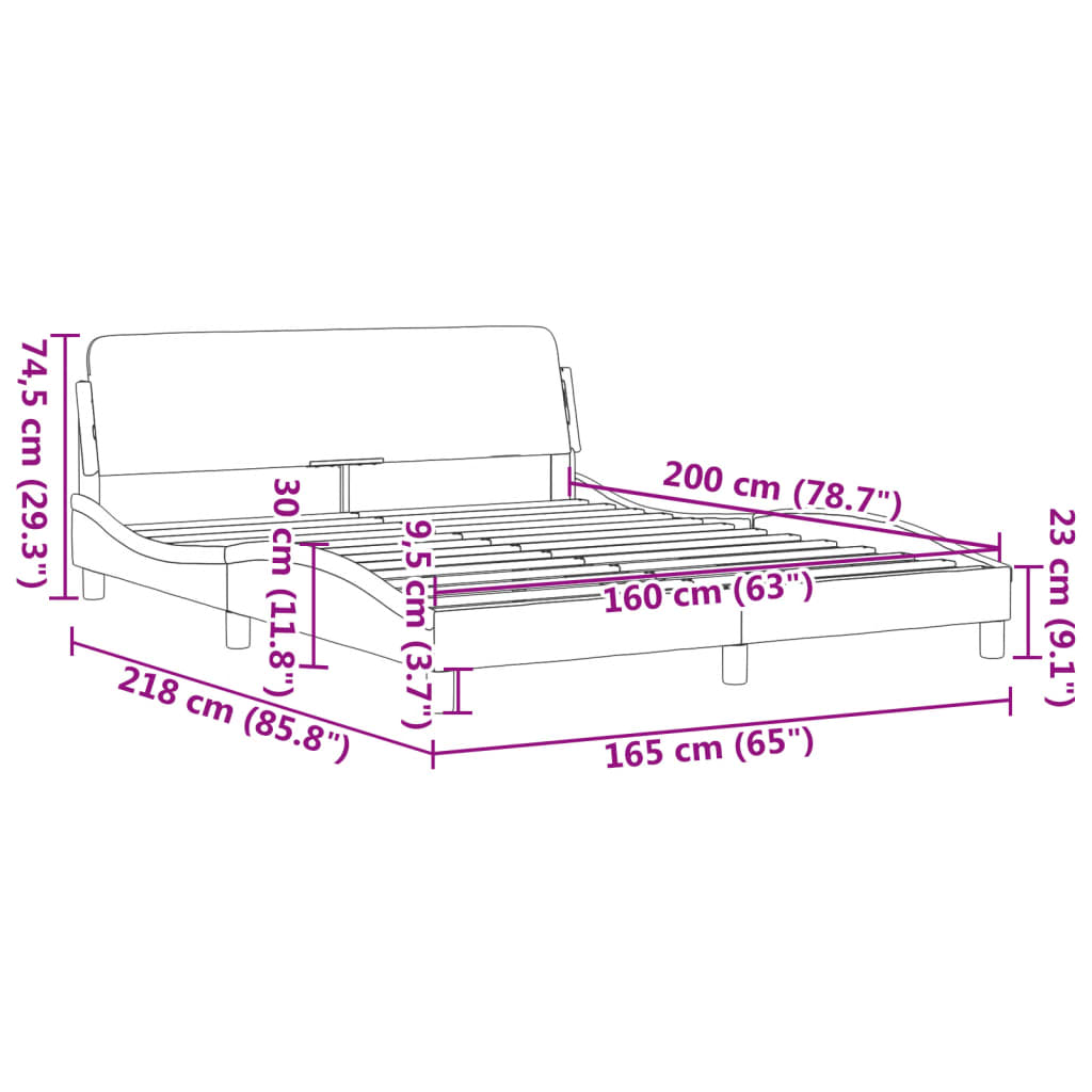 Bed frame without mattress light grey 160x200 cm fabric