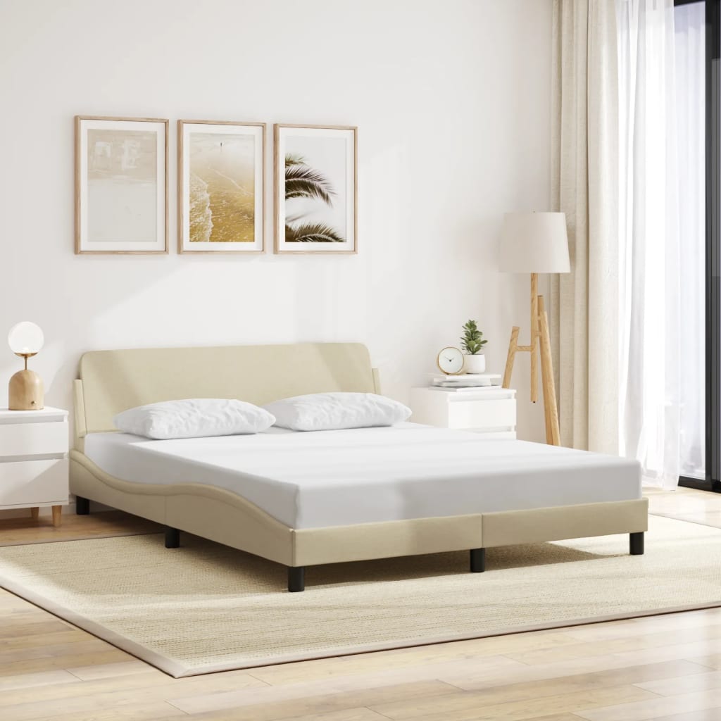 Bed frame without mattress cream 160x200 cm fabric