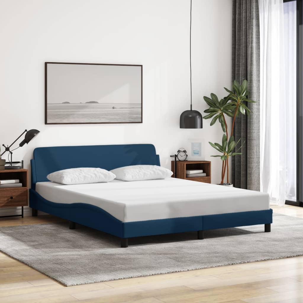 Bed frame with headboard without mattress blue 160x200 cm fabric