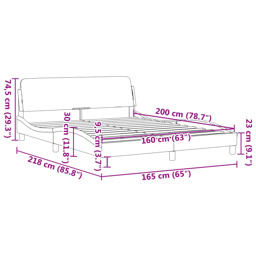 Bed frame without mattress light grey 160x200 cm velvet