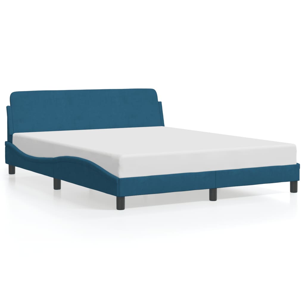 Bed frame with headboard blue 160x200 cm velvet