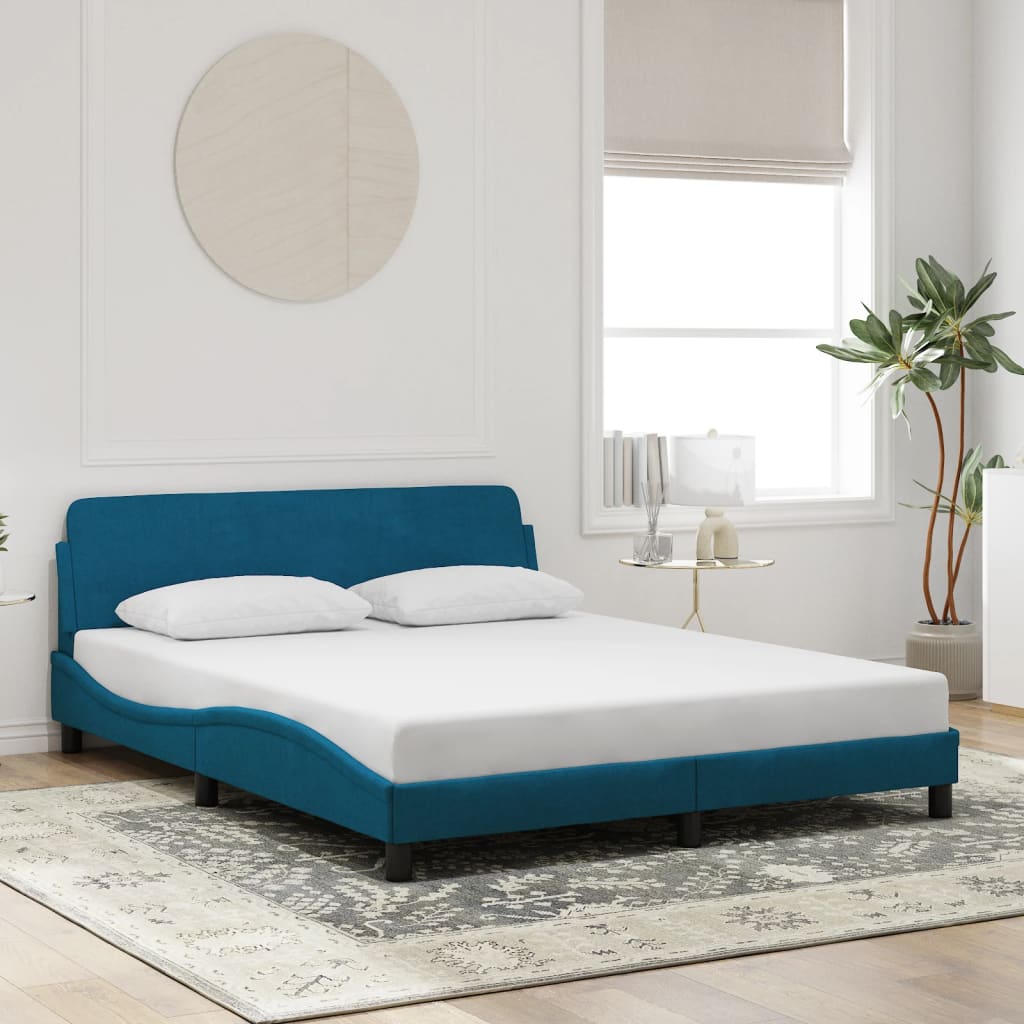 Bed frame with headboard blue 160x200 cm velvet