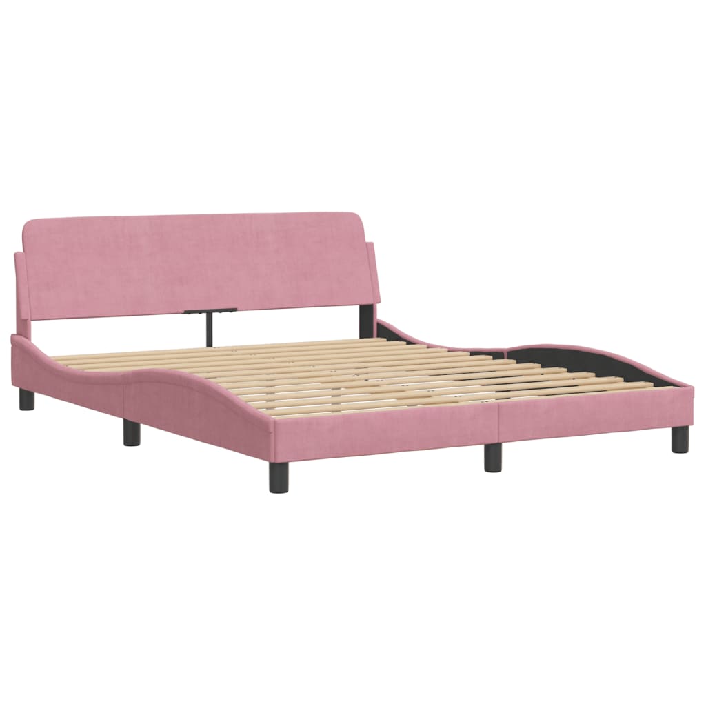 Bed frame with headboard without mattress pink 160x200 cm velvet