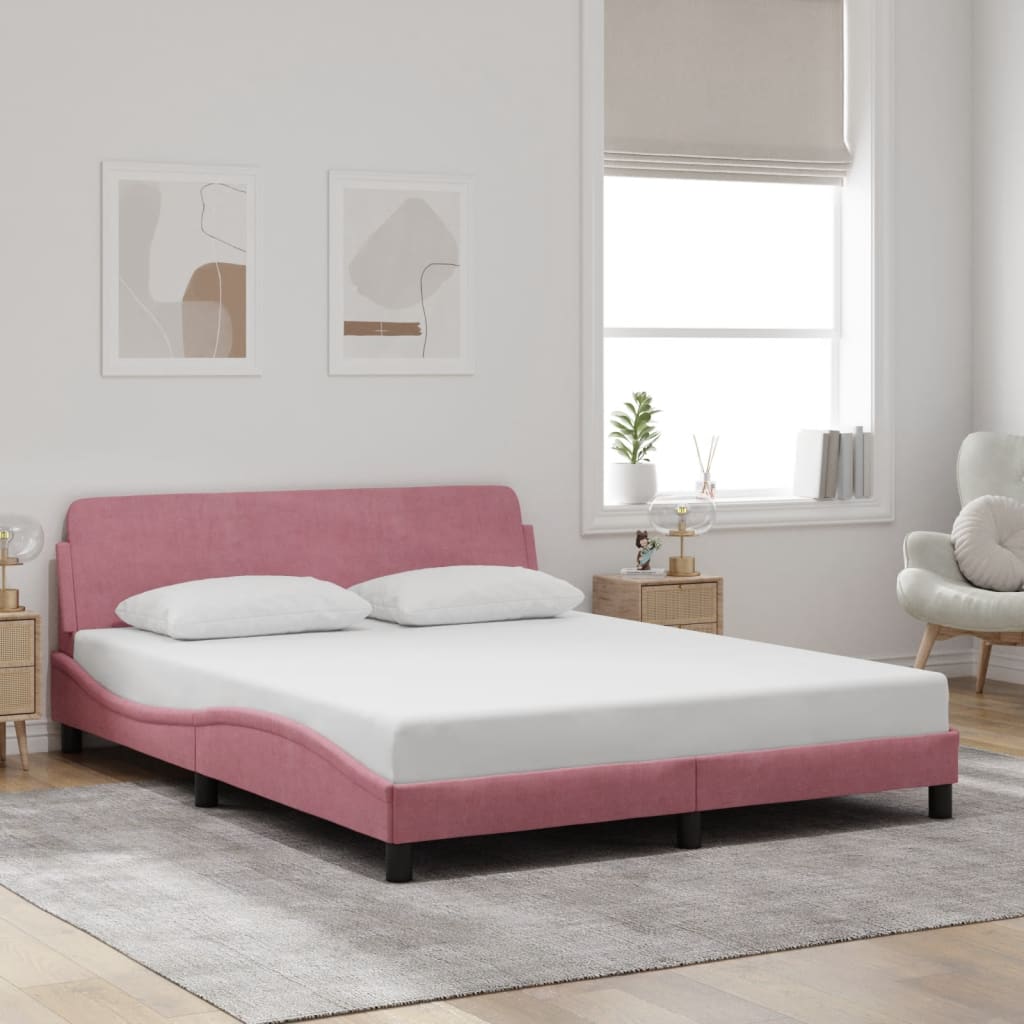 Bed frame with headboard without mattress pink 160x200 cm velvet