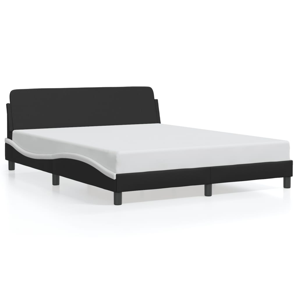 Bed frame with headboard black and white 160x200 cm artificial leather