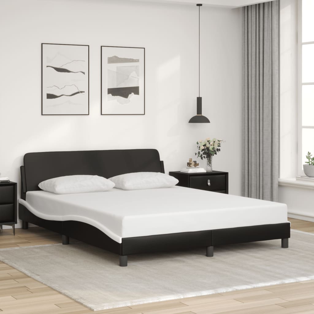 Bed frame with headboard black and white 160x200 cm artificial leather