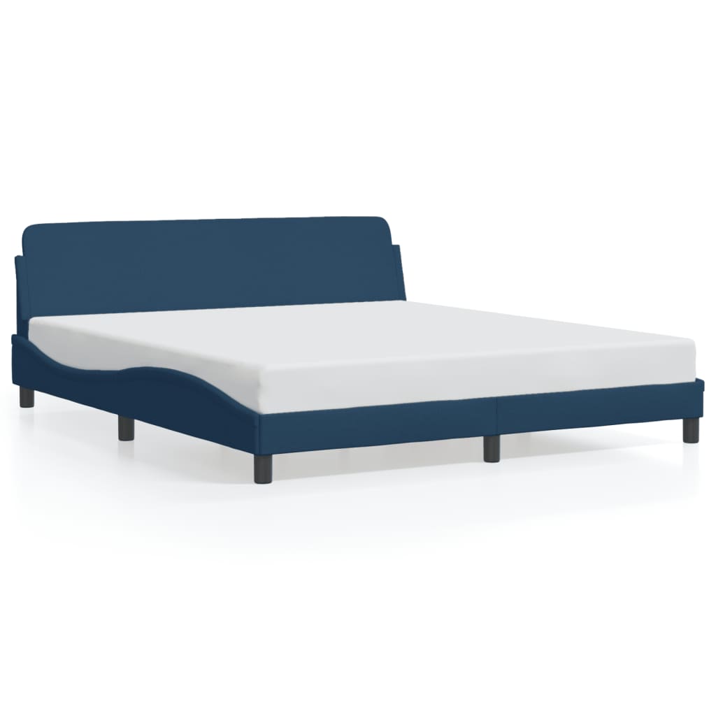 Bed frame with headboard without mattress blue 180x200 cm fabric