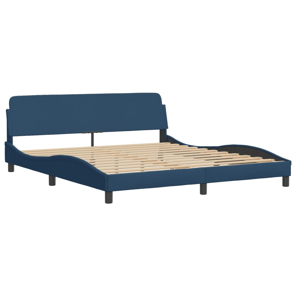 Bed frame with headboard without mattress blue 180x200 cm fabric